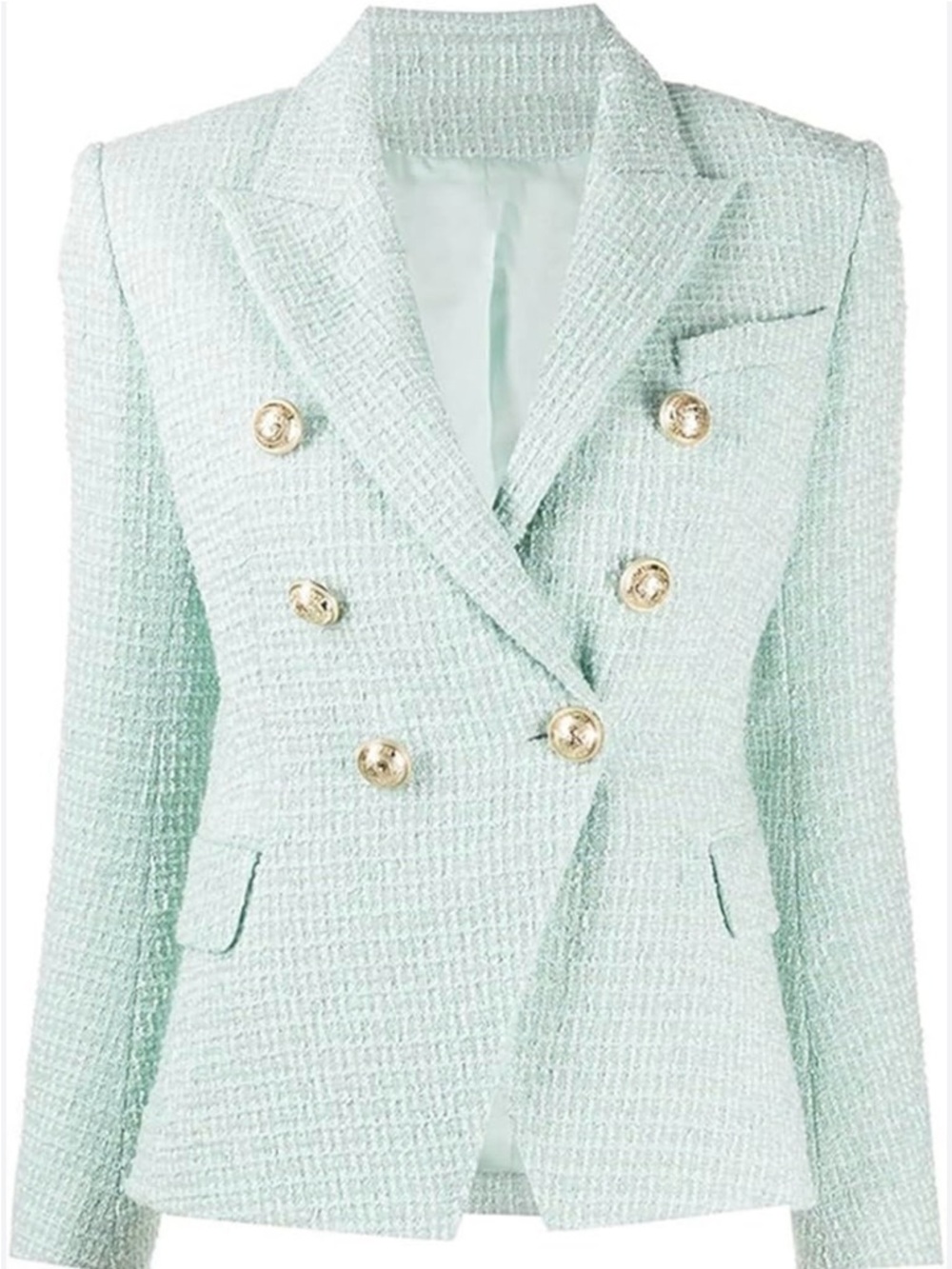 Zara Mint Green Double-Breasted Teddy Jacket with Gold Buttons